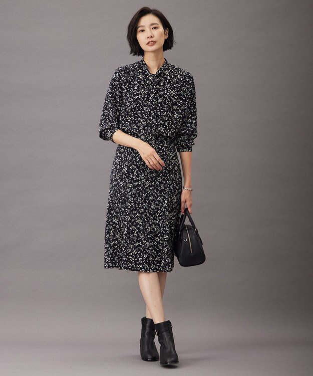 J.PRESS LADIES S 【洗える】ピーチサテン フラワープリント スカート ネイビー系5