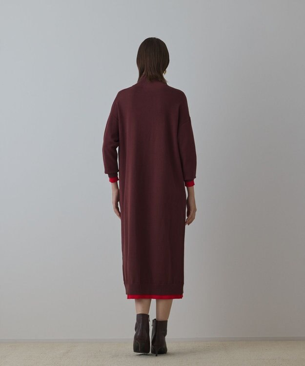 GRACE CONTINENTAL バイカラーストレートニットワンピース ブラウン