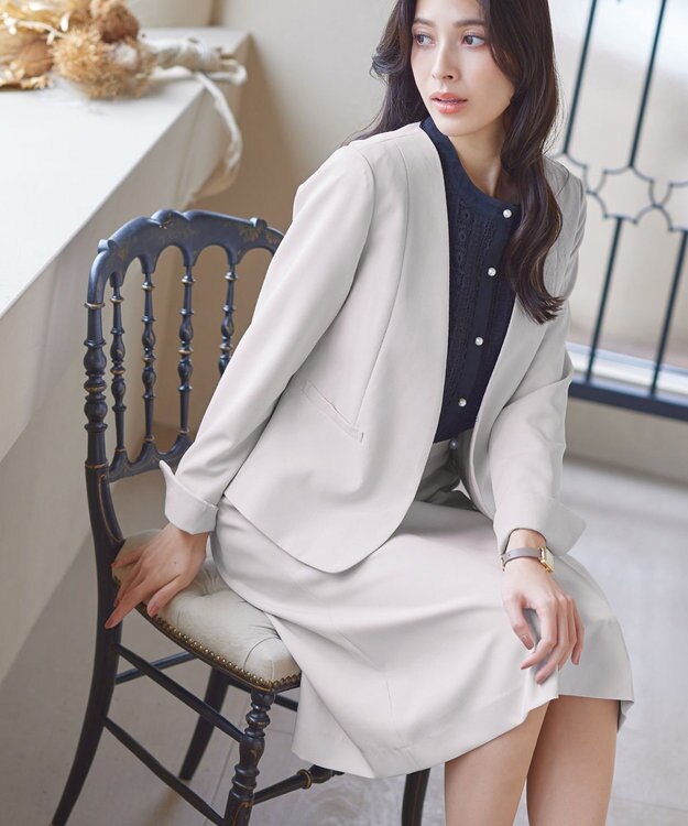 Tiaclasse 【ダブルクロス・洗える】アシンメトリープリーツスカート グレージュ