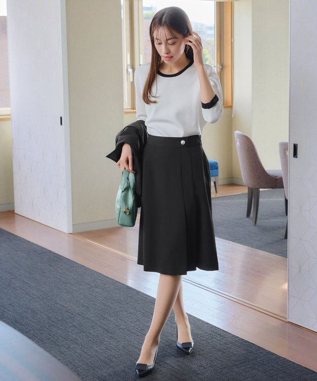 Tiaclasse 【ダブルクロス・洗える】アシンメトリープリーツスカート ブラック