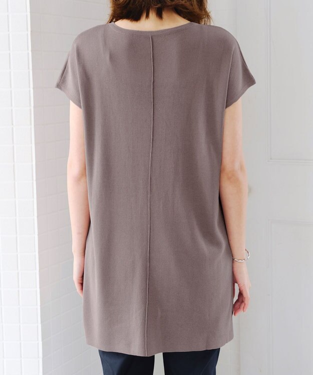 Tiaclasse 【洗える】フレンチスリーブニットチュニック モカ