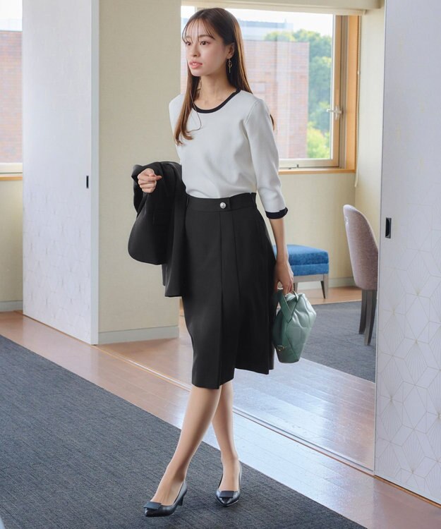 Tiaclasse 【ダブルクロス・洗える】アシンメトリープリーツスカート ブラック