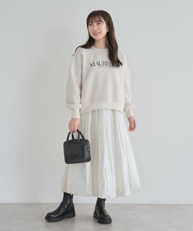 Green Parks ショート丈キルトロゴプルオーバー Off White