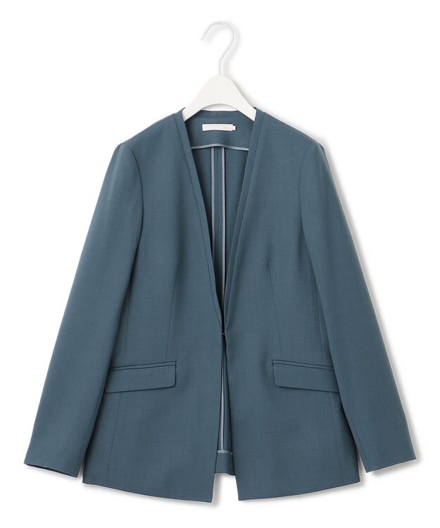 ICB L 【UVケア・洗える】ウール2WAYストレッチ ノーカラージャケット ダルブルー系