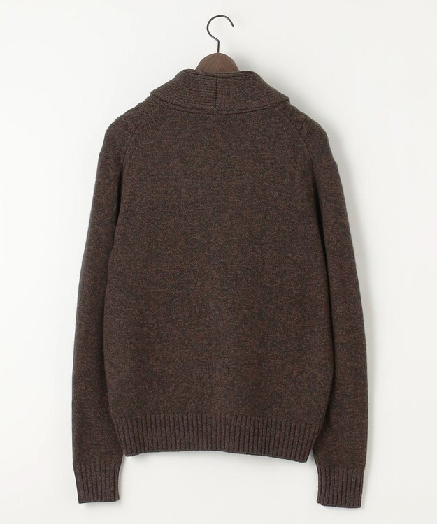 JOSEPH ABBOUD 【イタリア糸使用/軽く暖かい】 ラムウールケーブル柄ショールカラーカーデ カーキ系