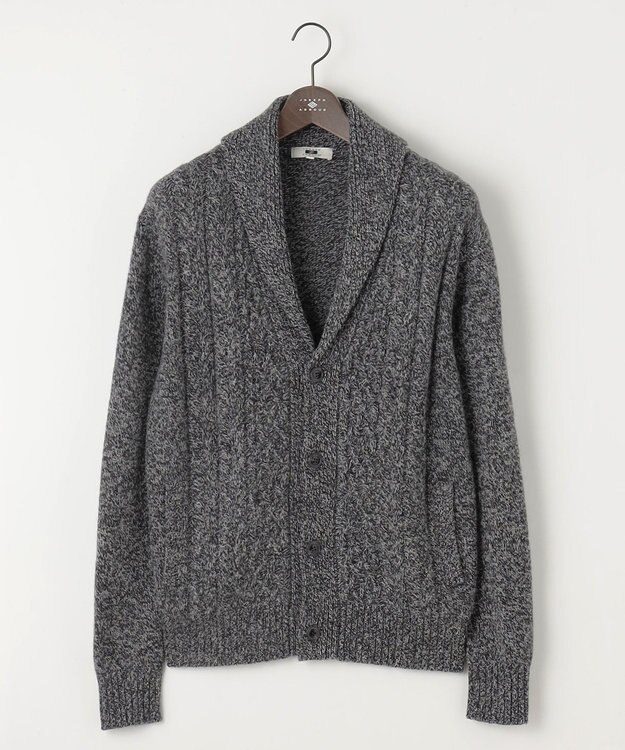 JOSEPH ABBOUD 【イタリア糸使用/軽く暖かい】 ラムウールケーブル柄ショールカラーカーデ グレー系