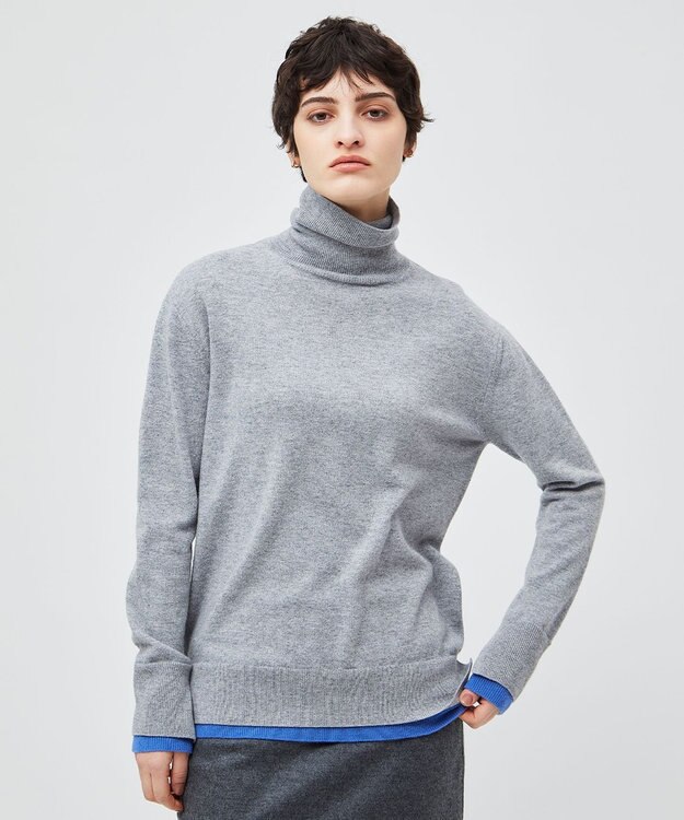 BEIGE， 【洗える】POMPE / ウールカシミヤタートルネックニット  L Gray×Sax