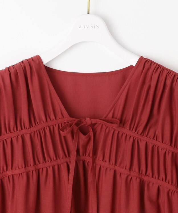 ANY SIS 【洗える】 ギャザーテント ブラウス レンガ