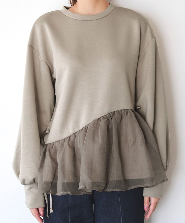 Tiaclasse 【洗える】ペプラムオーガンジーポンチトップス グレージュ