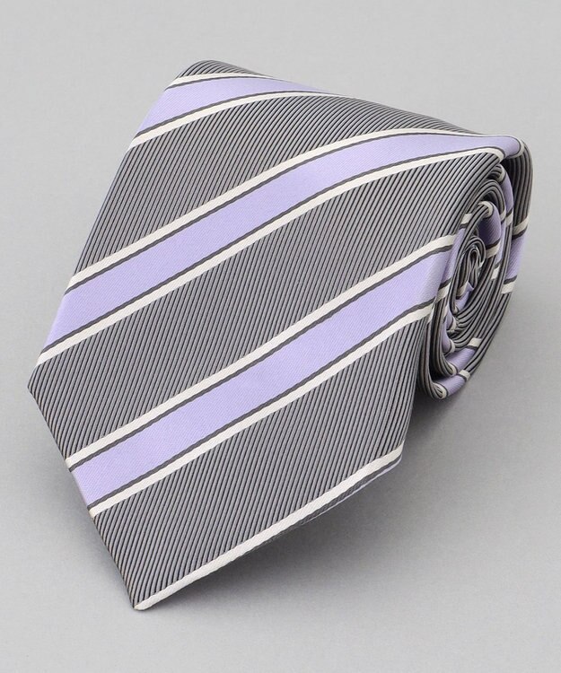 GOTAIRIKU  GOTAIRIKU別注【日本製】シルク ネクタイ_レジメンタル柄 グレー×パープル