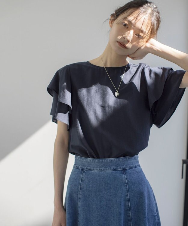 組曲 S カールマイヤーフリル ブラウス ネイビー系