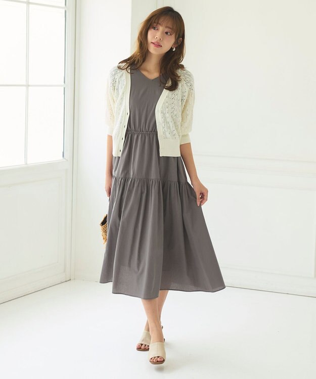 Feroux 【洗える】ドロストデザイン ワンピース グレー系