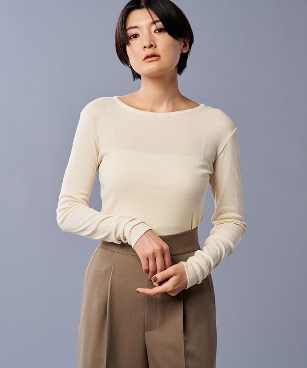 uncrave アルビニスタシフォンテレコ ボートネック カットソー（uncrave STANDARD） エクリュ