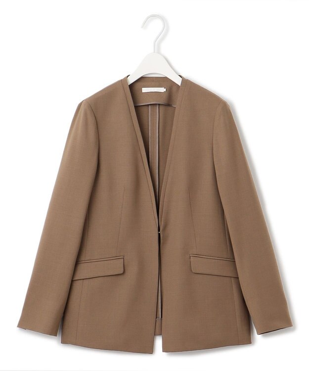 ICB L 【UVケア・洗える】ウール2WAYストレッチ ノーカラージャケット モカ系