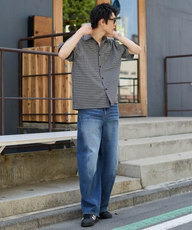 WEGO クロップドSSマイクロチェックシャツ ブラックチェック1