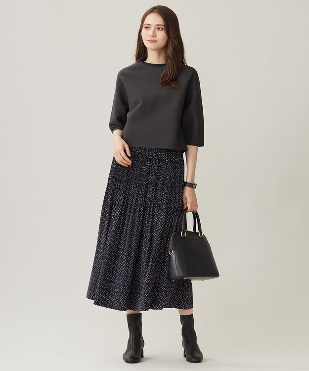 自由区 L 【洗える】ポリエステルホールガーメントプルオーバー ニット アッシュ×ネイビー