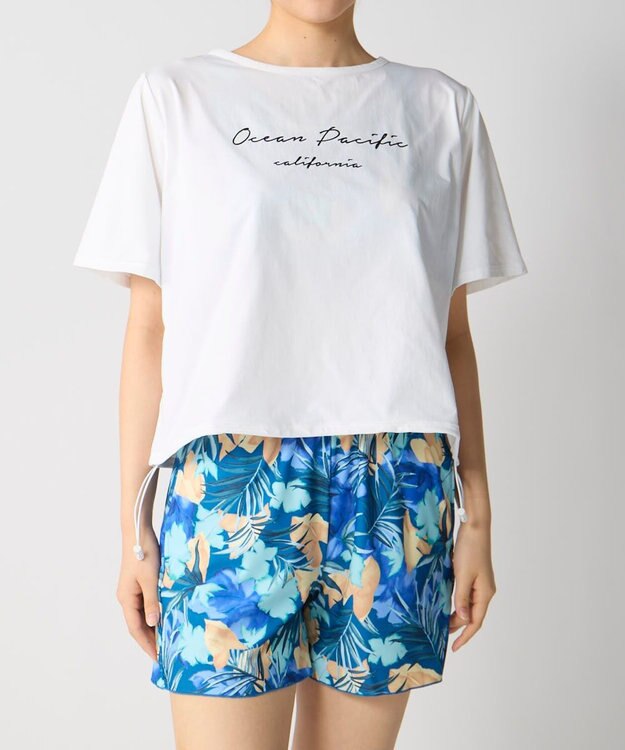 OP／FILA 【Ocean Pacific】裾ブラウジングTシャツ付き４点セット水着 ネイビー