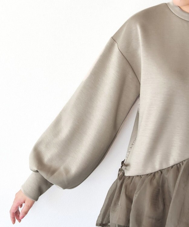 Tiaclasse 【洗える】ペプラムオーガンジーポンチトップス グレージュ