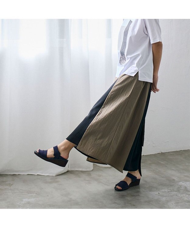 MODE ET JACOMO <D'ICI>ストレッチクロスウェッジサンダル ネイビー