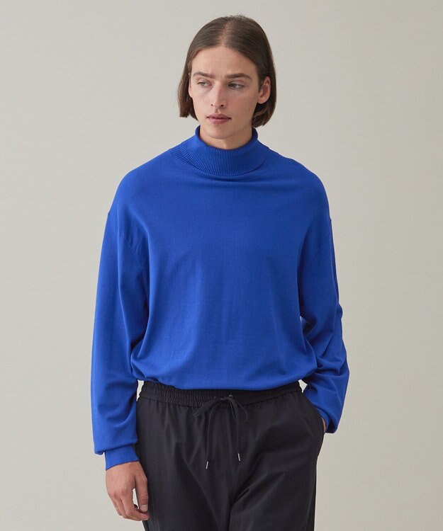 UNFILO MENS スタイリッシュ タートルネック ニット オリエンタル ブルー