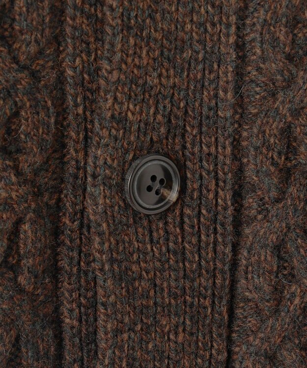 JOSEPH ABBOUD 【イタリア糸使用/軽く暖かい】 ラムウールケーブル柄ショールカラーカーデ カーキ系
