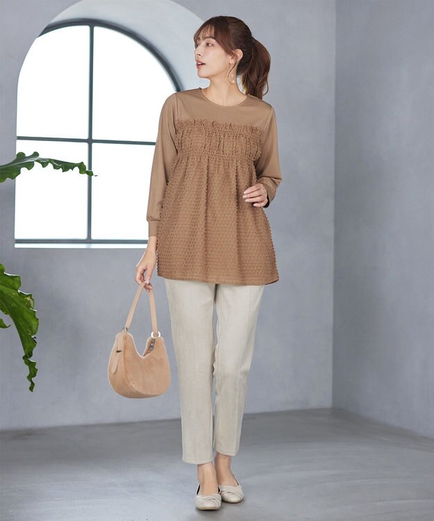 Tiaclasse ポンチ×ジャガードドッキングチュニック キャメル