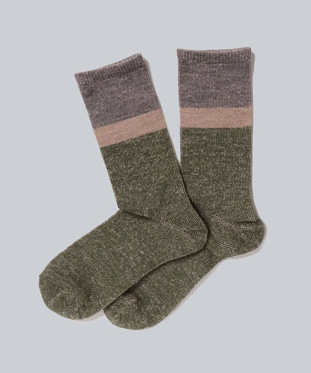 WHITE MAILS 【UNISEX】WOOL MIX PAPER COLOR BLOCK SOCKS ソックス カーキ