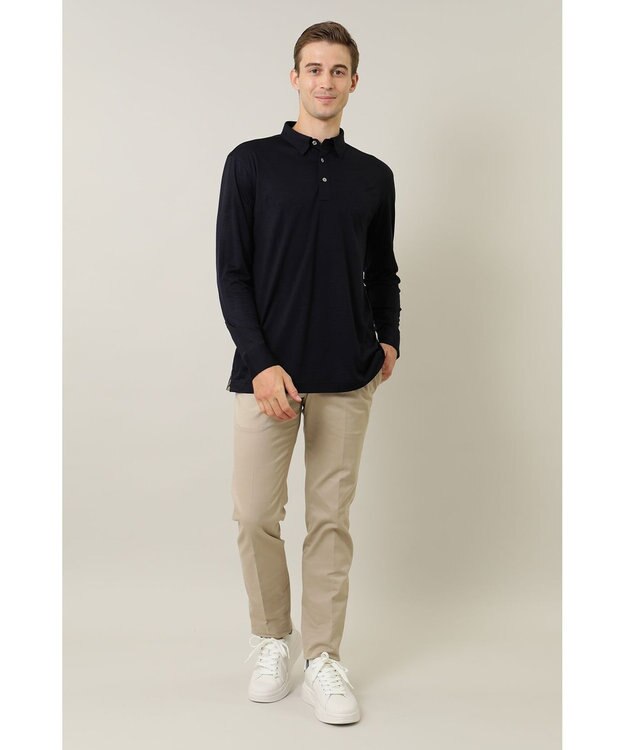 DAKS ウール長袖ポロシャツ ネイビー