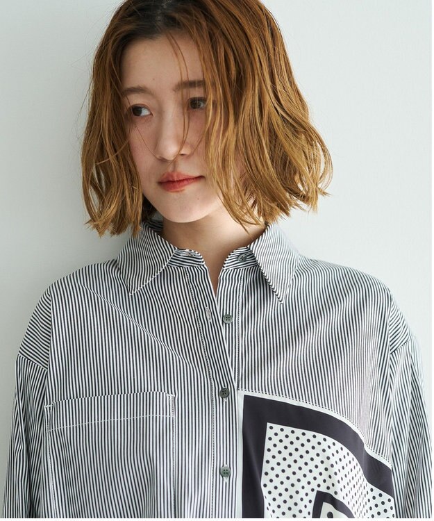 YECCA VECCA スカーフデザインアシメシャツ Stripe