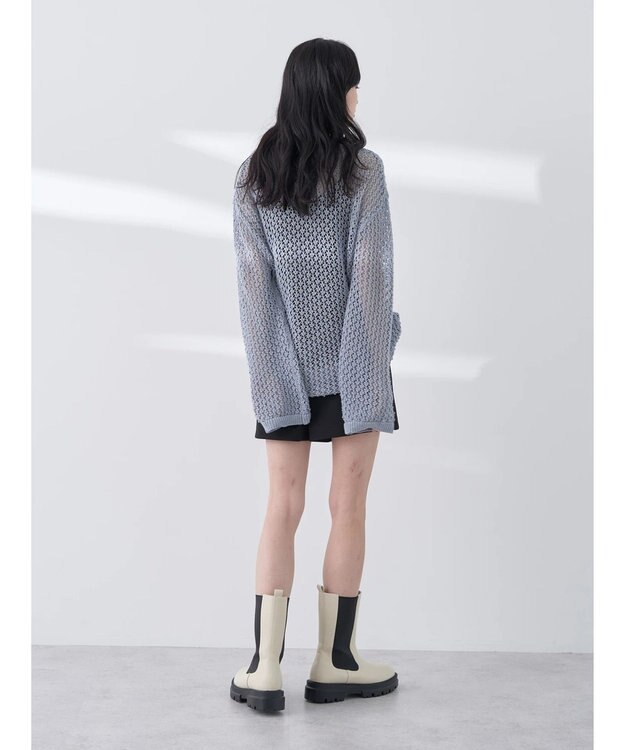 earth music&ecology メッシュ編みニットプルオーバー Grayish Blue