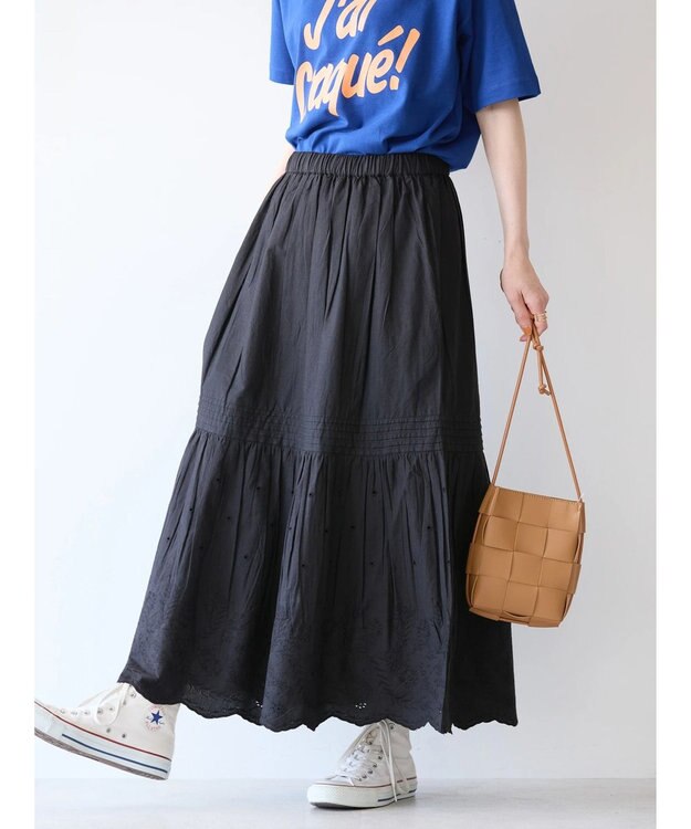 AMERICAN HOLIC インドＣｏｔｔｏｎスカラップ刺繍スカート Black