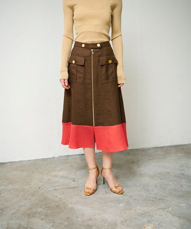 GRACE CONTINENTAL バイカラージップスカート ブラウン