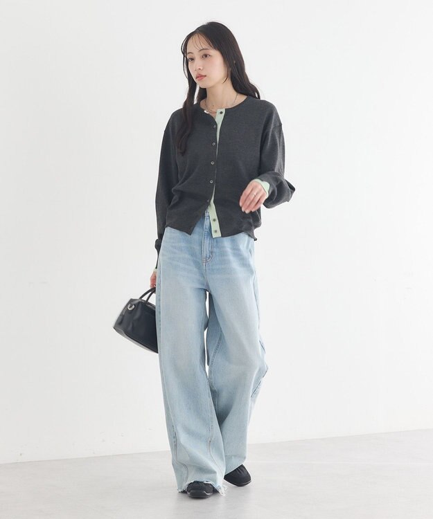 earth music&ecology 【予約】カラーコンビニットカーディガン チャコールグレー