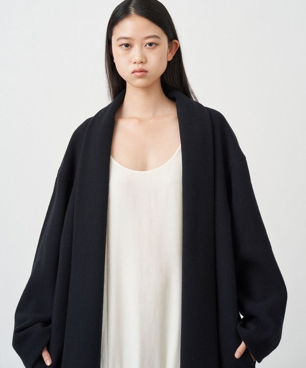 ATON ROYAL CHUNKY FLEECE | ショールカラーコート BLACK