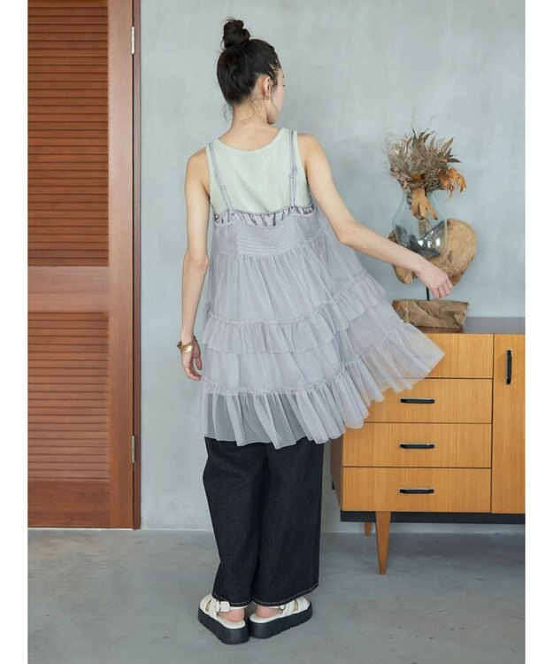 earth music&ecology チュールミニキャミワンピース Gray