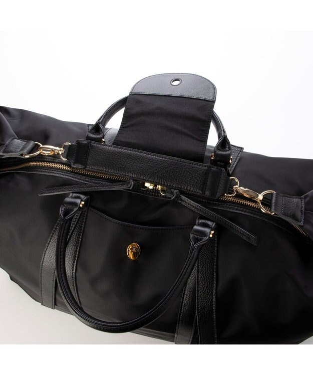 UNBILLION ペルケ perche / ナイロン×牛革かぶせジェムストーン2wayボストンバッグ ブラック