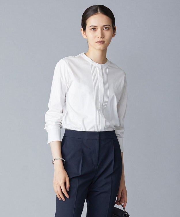 ICB 【洗える】 コンビネーションジャージー ピンタックカットソー オフホワイト系