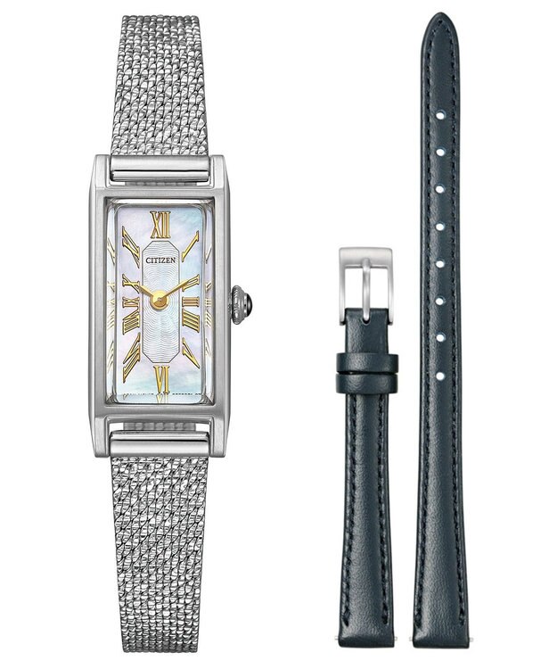 CITIZEN 【替えバンド付き2way 限定モデル】電池交換不要のスリムなスクエアモデル EG7040-74D シルバー