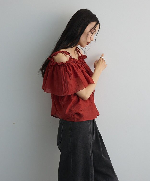 Green Parks マルチＷＡＹオフショルフリルブラウス Red