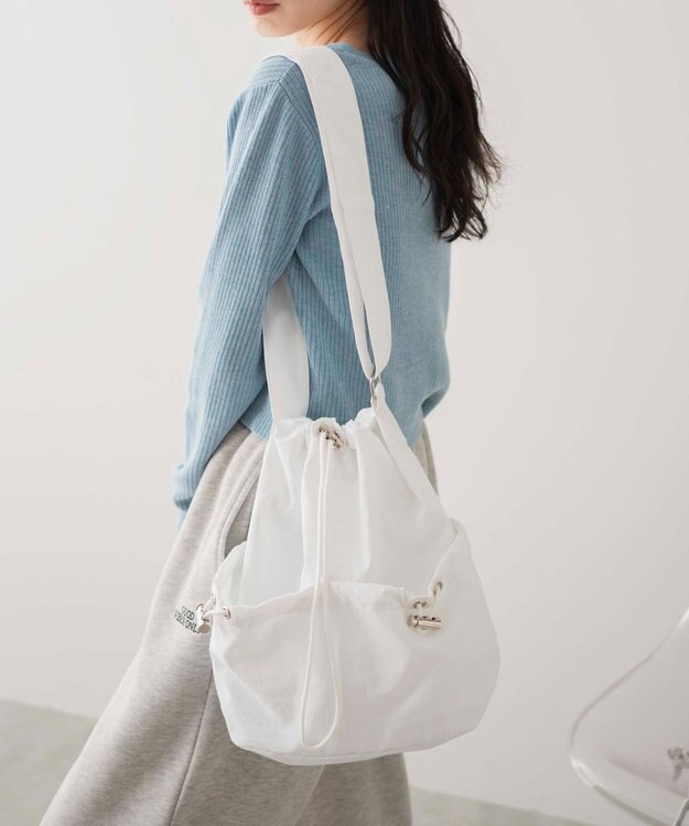 WEGO ナイロン巾着ショルダー ホワイト