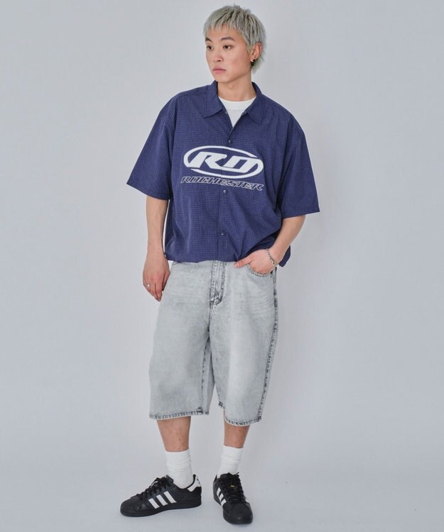 WEGO 【ユニセックス着用ITEM】リップストップグラフィックシャツ（SS） ネイビー