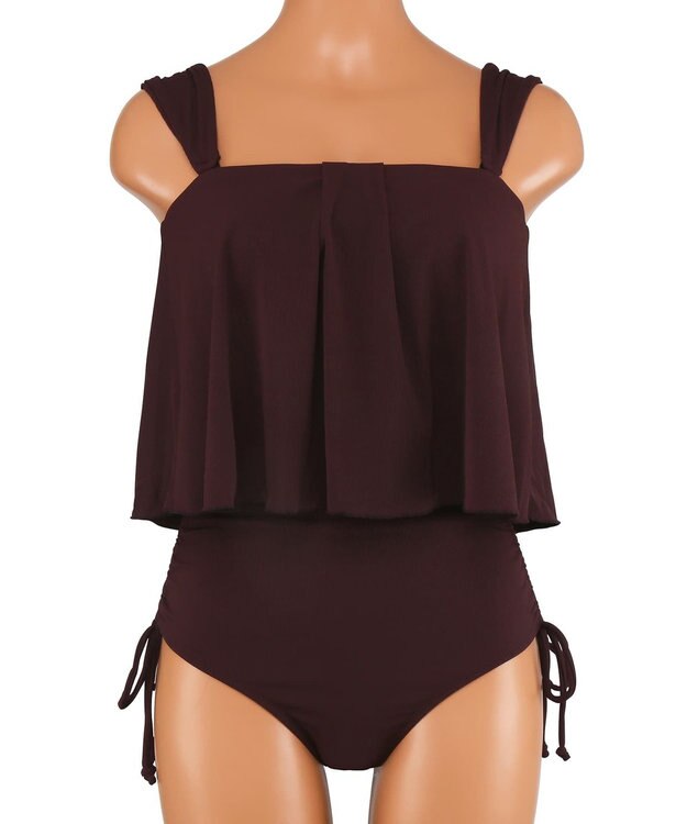 San-ai Resort（三愛水着楽園） インポートファブリック　ワンピ見えハイウエスト　ビキニ ブラウン