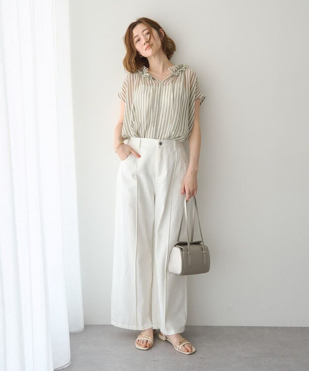 YECCA VECCA ギャザーリボンブラウス Off White