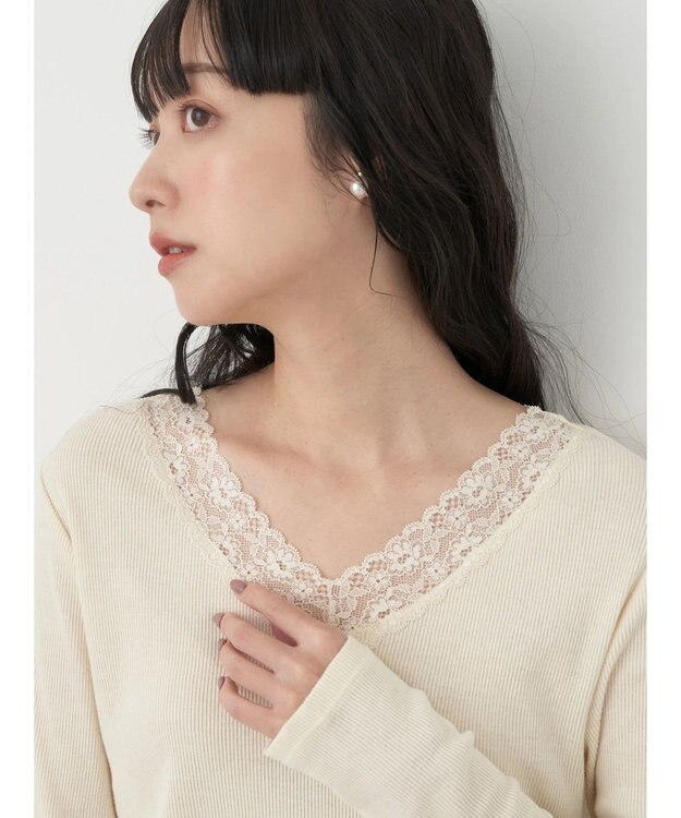 earth music&ecology レースＶネックテレコインナー Ivory