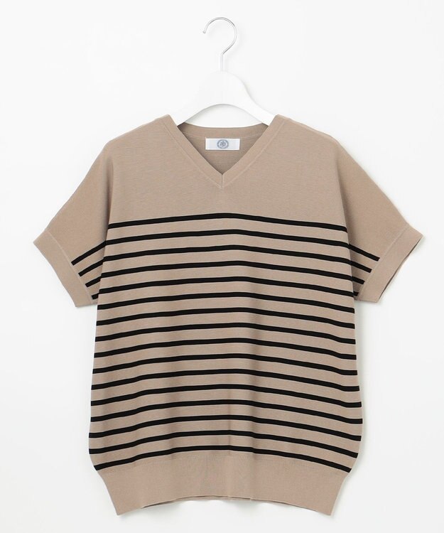 J.PRESS LADIES S 【洗える・抗菌防臭】 ドルマンガーター ボーダー ニット ベージュ系1