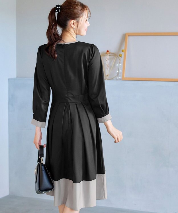 Tiaclasse 【セレモニー・新色追加】キーネックフレアワンピース ブラック×グレー