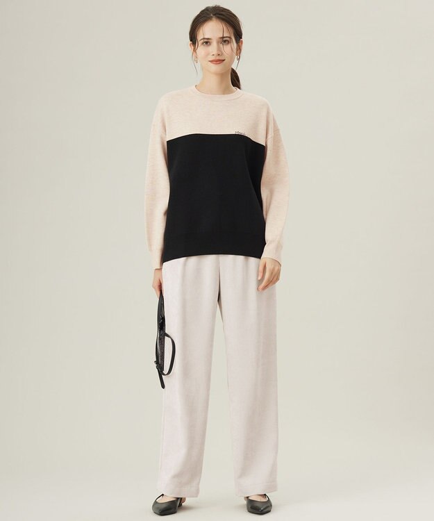 自由区 【カタログ掲載・セットアップ対応・洗える】スムージーブロッキング ニット ベージュ×ブラック