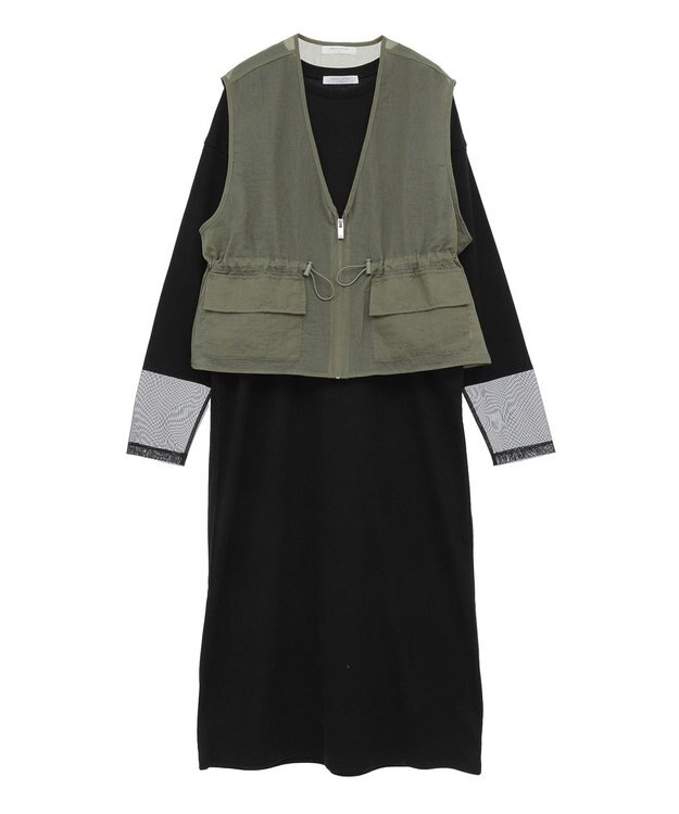 Green Parks ＳＥＴ２点シアーナイロンベスト＋リブワンピース Black