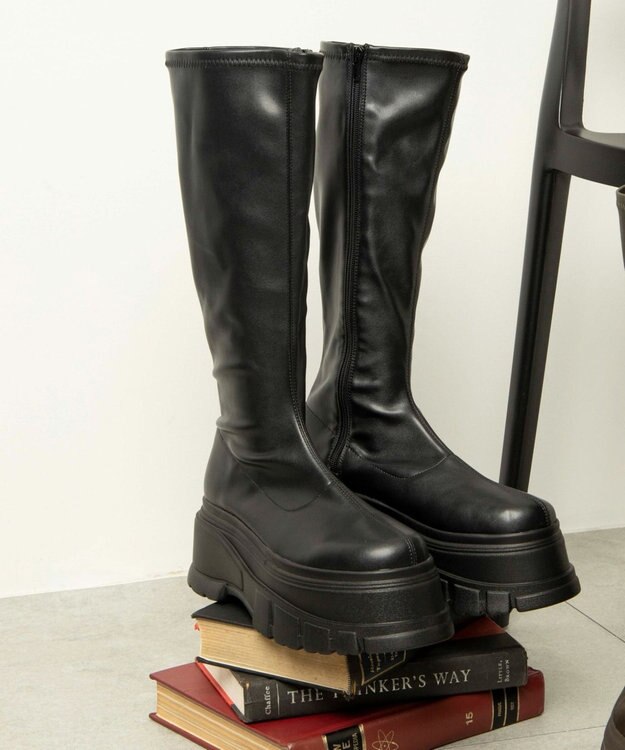 WEGO 厚底ボリュームロングブーツ ブラック