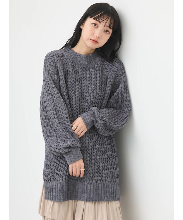 earth music&ecology マットモール片畦チュニック Dark Gray